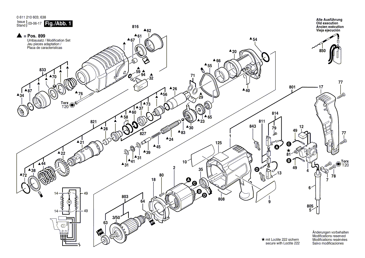 для перфоратора Bosch UBH 2/20 SE 230 V 0611210603, деталировка 1
