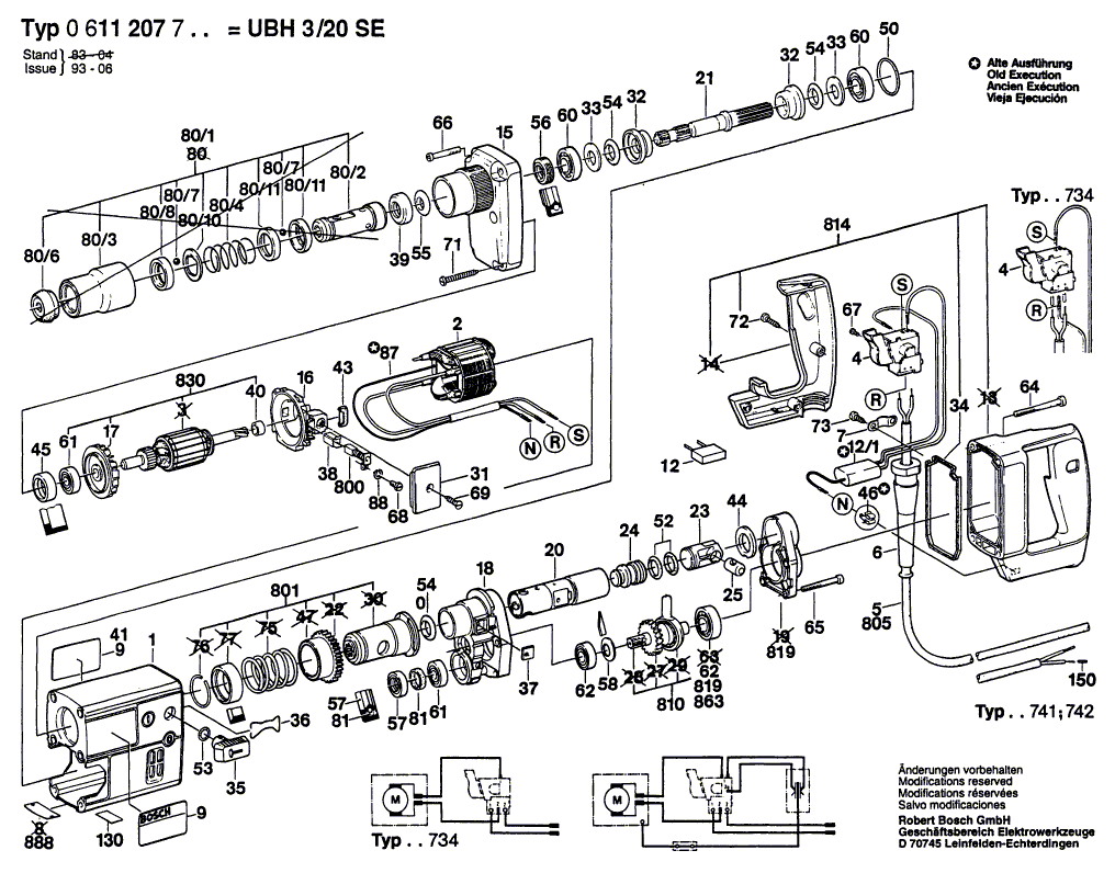 для перфоратора Bosch UBH 3/20 SE 220 V 0611207703, деталировка 1