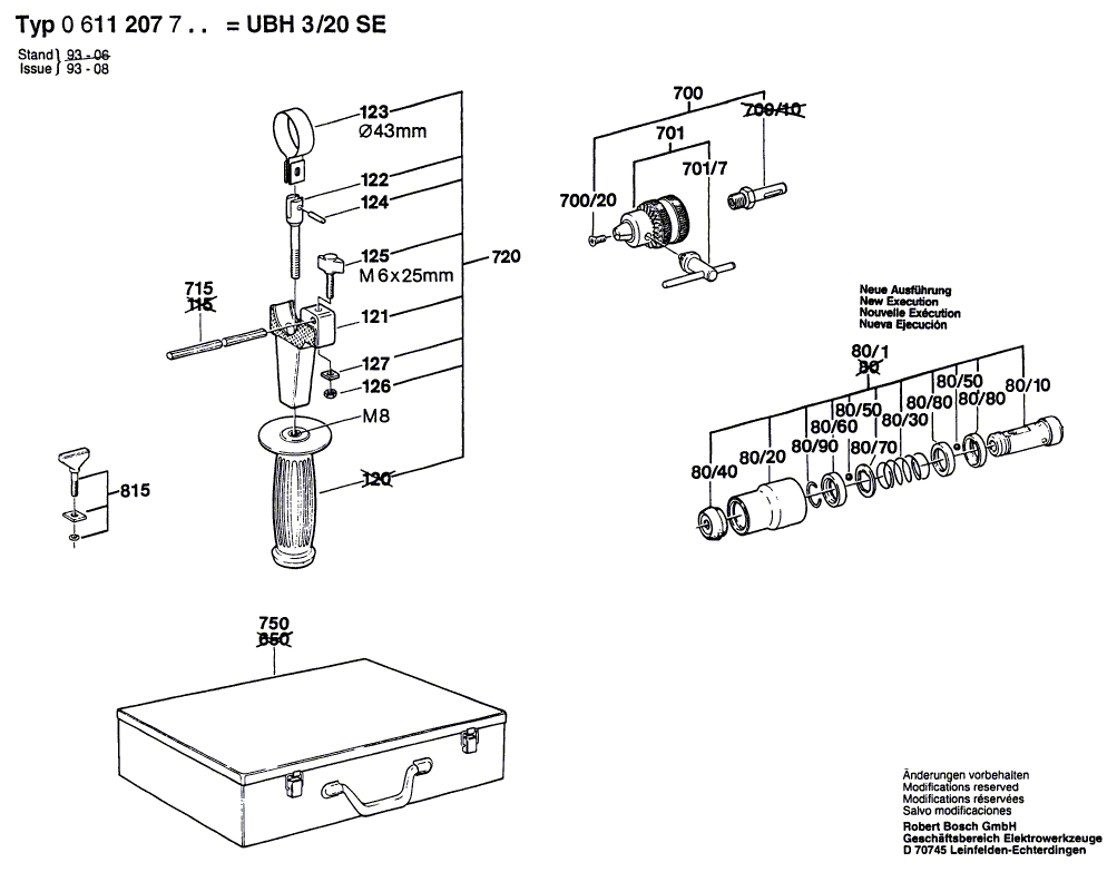 для перфоратора Bosch UBH 3/20 SE 220 V 0611207703, деталировка 2