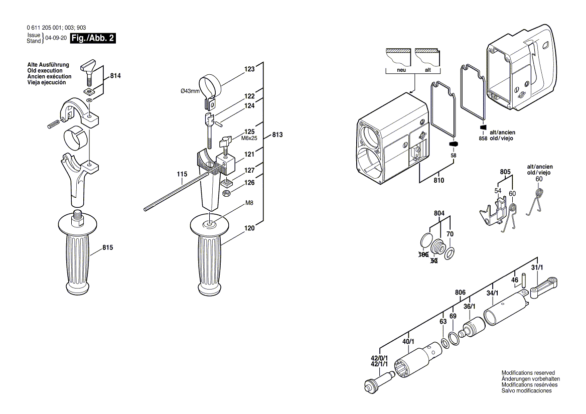 для перфоратора Bosch UBH 4/26 220 V 0611205013, деталировка 2