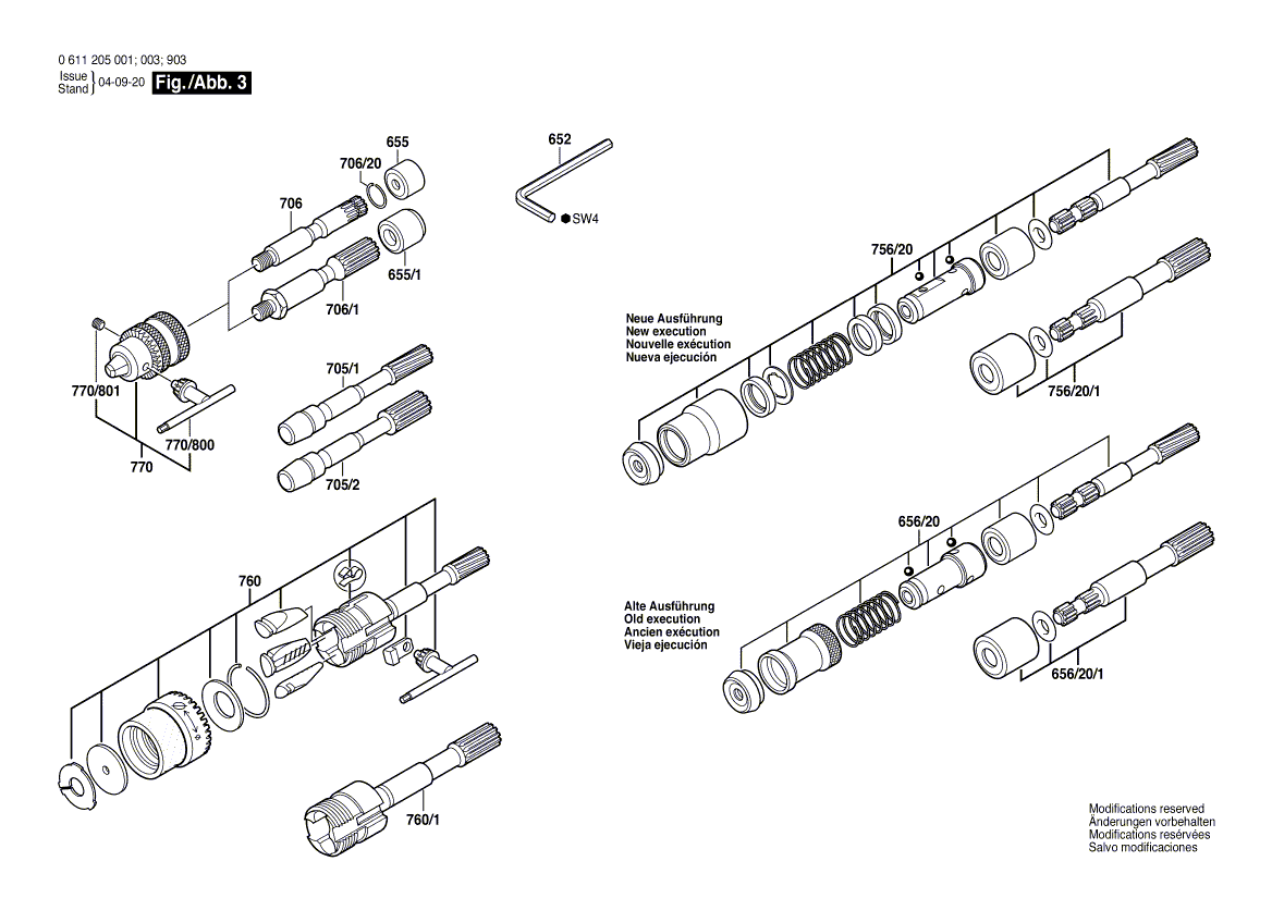 для перфоратора Bosch UBH 4/26 220 V 0611205903, деталировка 3