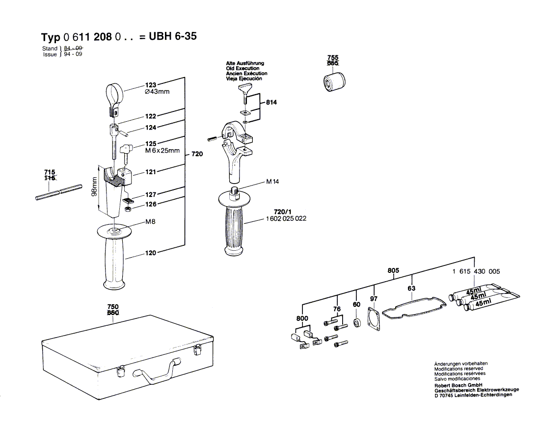 для перфоратора Bosch UBH 6/35 220 V 0611208003, деталировка 2