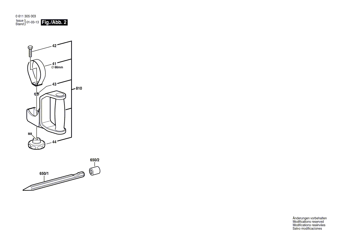 для перфоратора Bosch USH 10 220 V 0611305003, деталировка 2
