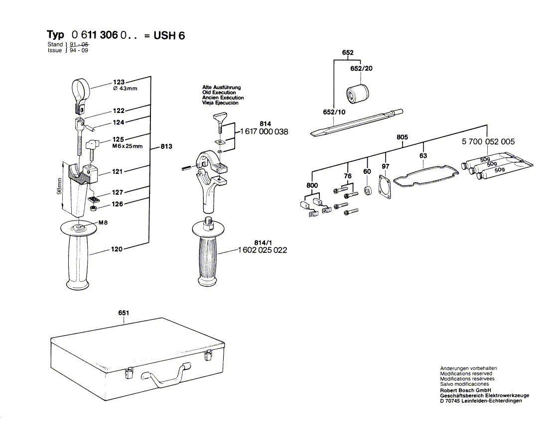 для перфоратора Bosch USH 6 220 V 0611306003, деталировка 2