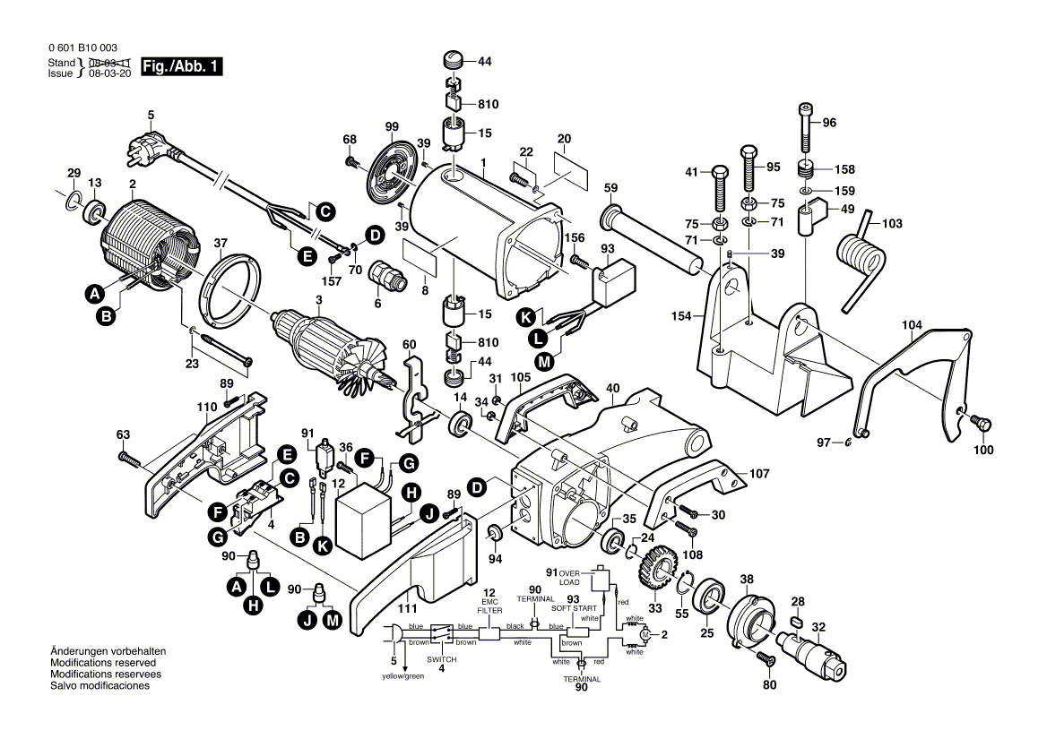 для отрезной машины Bosch GCO 14-1 230 V 0601B10003, деталировка 1