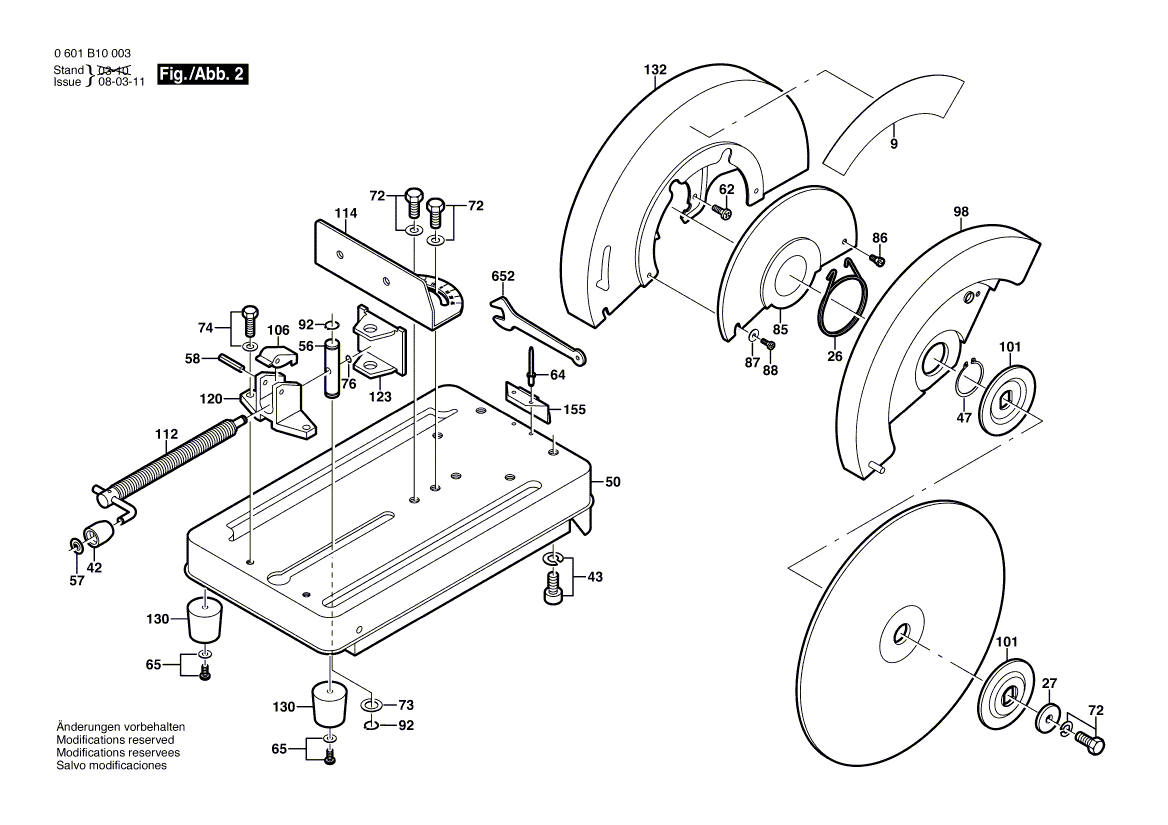 для отрезной машины Bosch GCO 14-1 230 V 0601B10003, деталировка 2