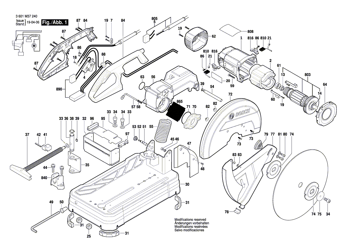 для отрезной машины Bosch GCO 14-24J 240 V 0601B37200, деталировка 1