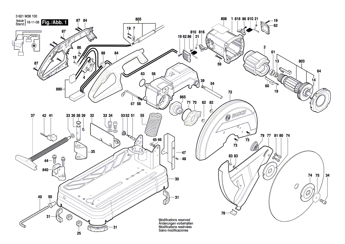 для отрезной машины Bosch GCO 20-14 230 V 3601M38100, деталировка 1