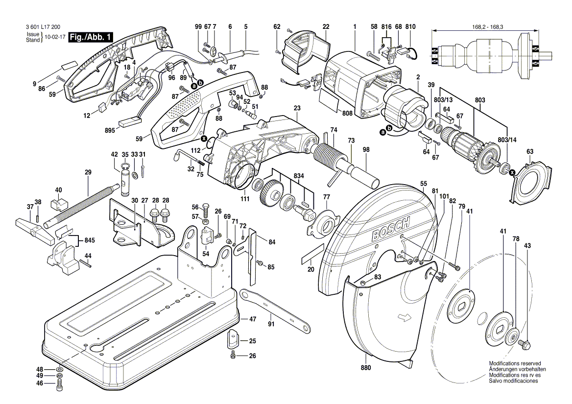 для отрезной машины Bosch GCO 2000 230 V 3601L17200, деталировка 1