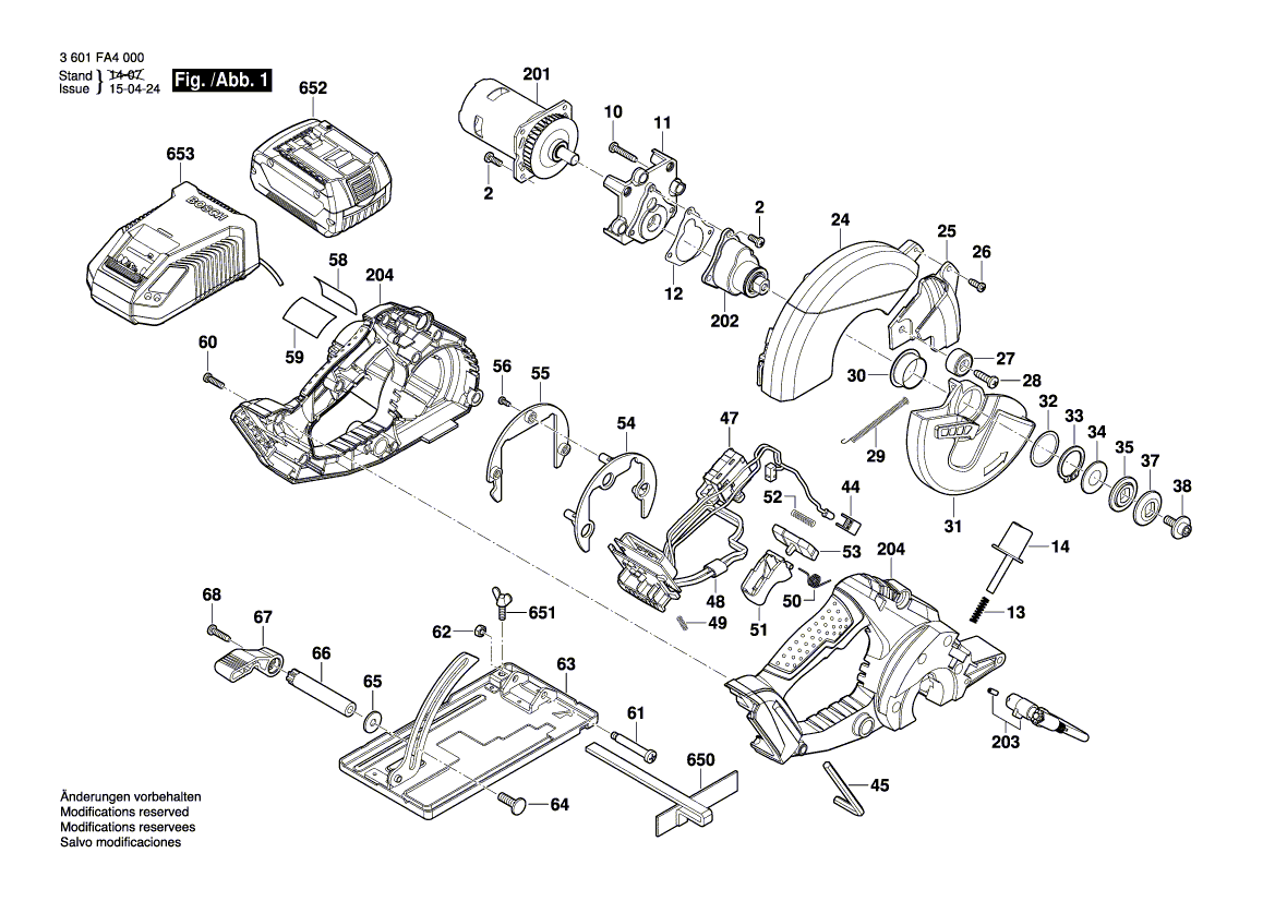 для ручной циркуляной пилы Bosch GKM 18 V-LI 18 V 3601FA4000, деталировка 1