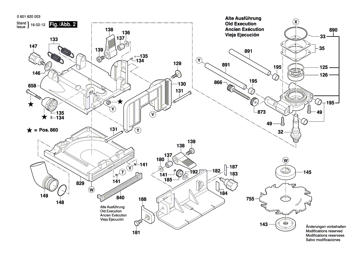 для плоскодюбельной машины Bosch GFF 22 A 230 V 0601620003, деталировка 2