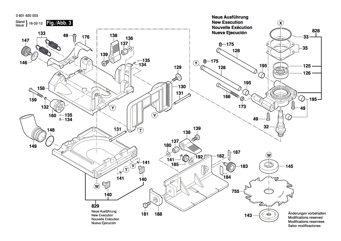 для плоскодюбельной машины Bosch GFF 22 A 230 V 0601620003, деталировка 3