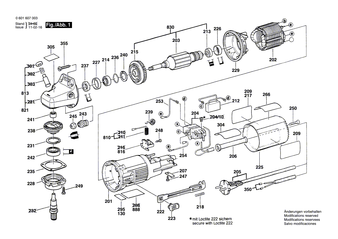 для плоскодюбельной машины Bosch GUF 22 A 220 V 0601607003, деталировка 1