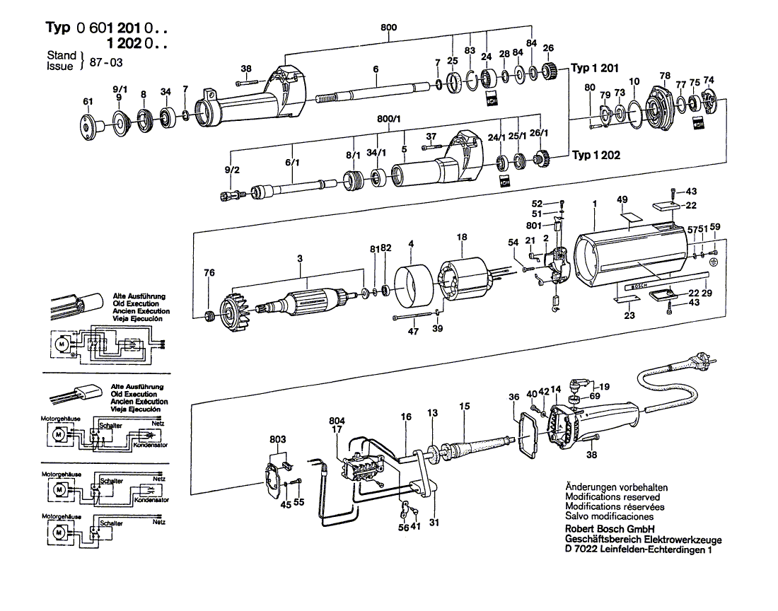 для прямой шлифовальной машины Bosch 220 V 0601202013, деталировка 1