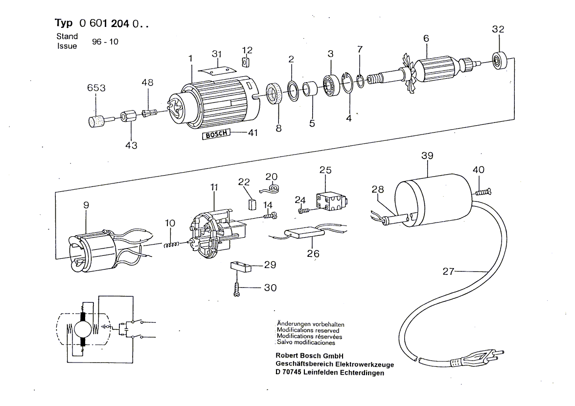 для прямой шлифовальной машины Bosch 220 V 0601204003, деталировка 1