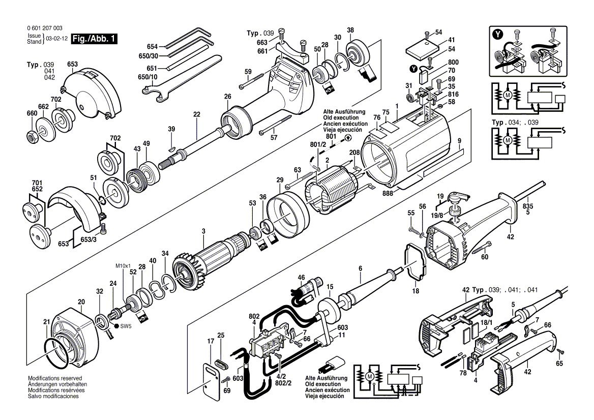 для прямой шлифовальной машины Bosch 220 V 0601207003, деталировка 1