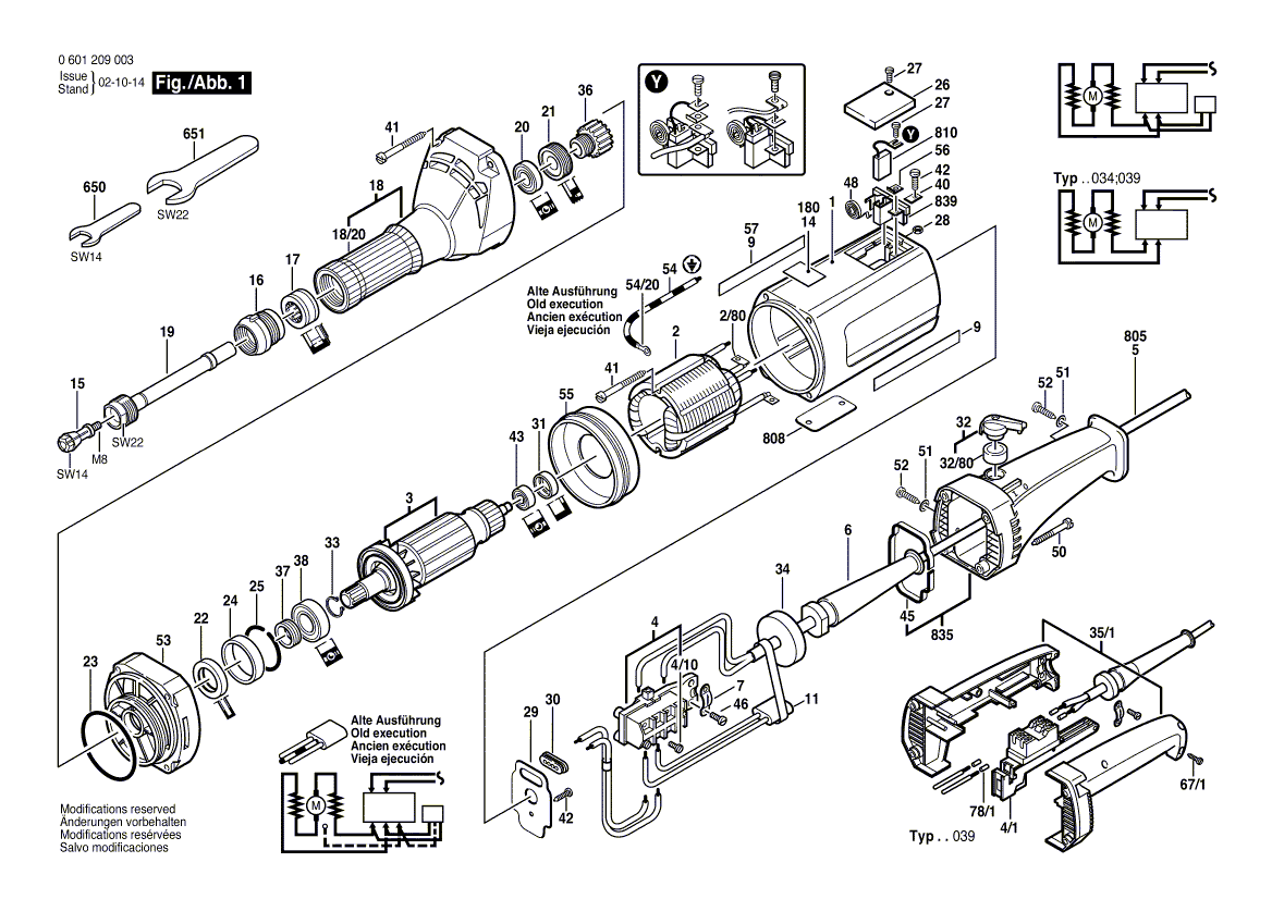 для прямой шлифовальной машины Bosch 220 V 0601209003, деталировка 1