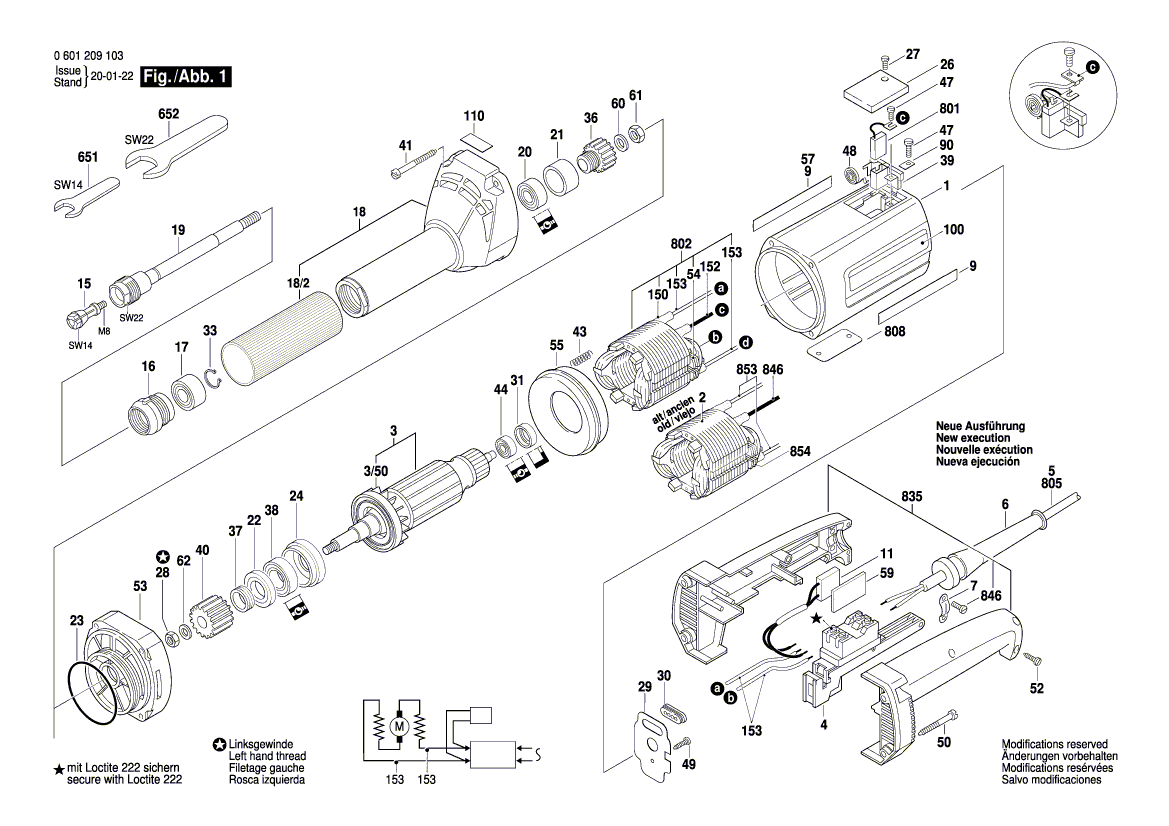 для прямой шлифовальной машины Bosch GGS 16 220 V 0601209103, деталировка 1