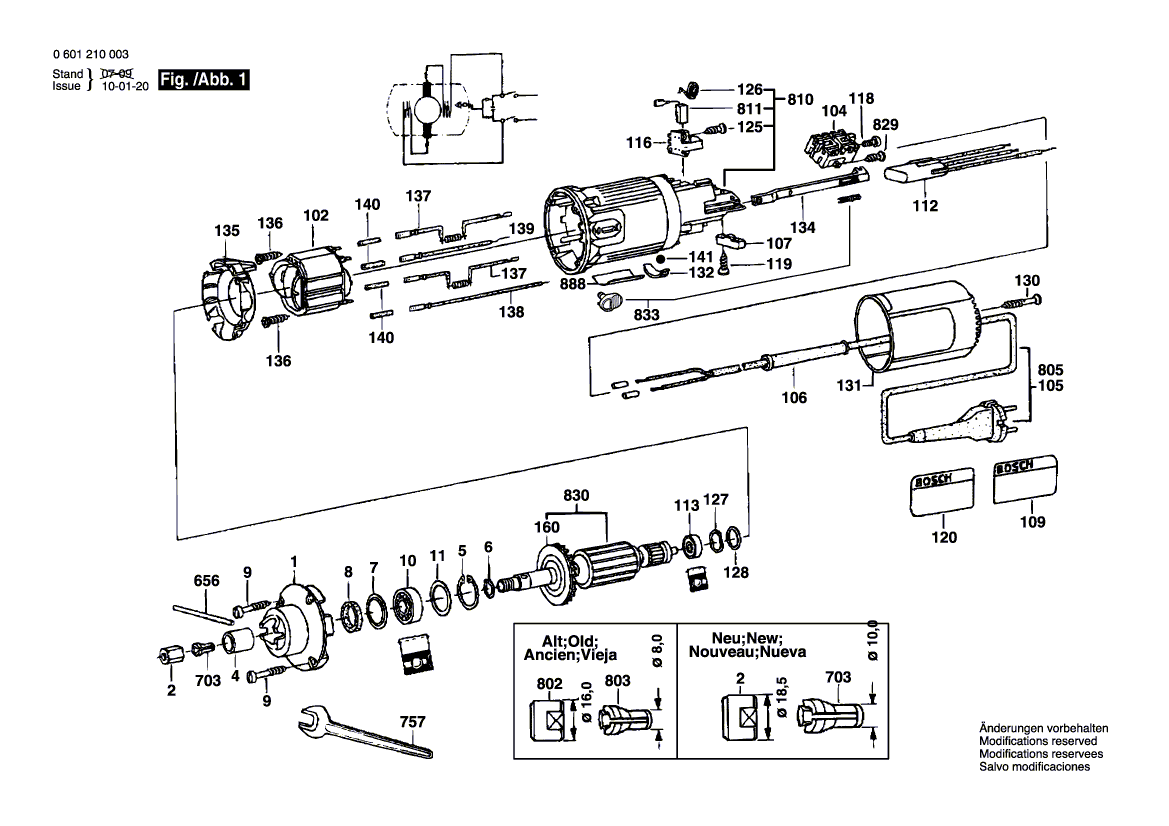 для прямой шлифовальной машины Bosch GGS 27 220 V 0601210003, деталировка 1