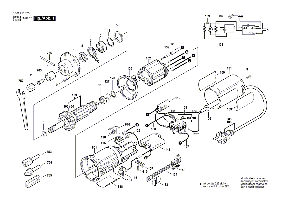 для прямой шлифовальной машины Bosch GGS 27 C 230 V 0601210703, деталировка 1