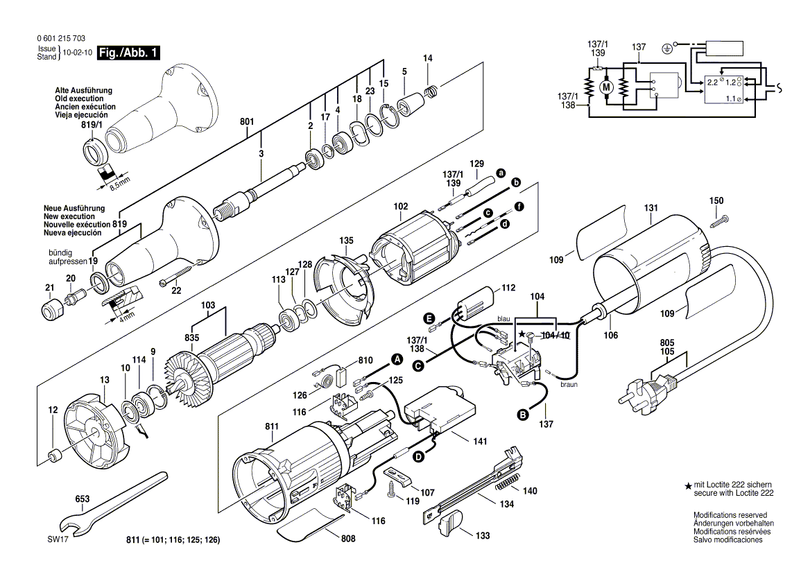 для прямой шлифовальной машины Bosch GGS 27 LC 230 V 0601215703, деталировка 1