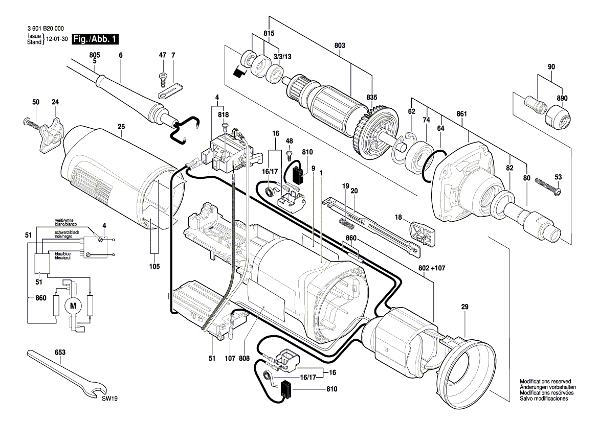 для прямой шлифовальной машины Bosch GGS 28 C 230 V 3601B20000, деталировка 1