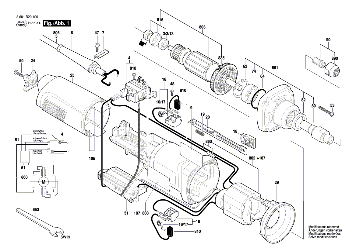 для прямой шлифовальной машины Bosch GGS 28 CE 230 V 3601B20100, деталировка 1