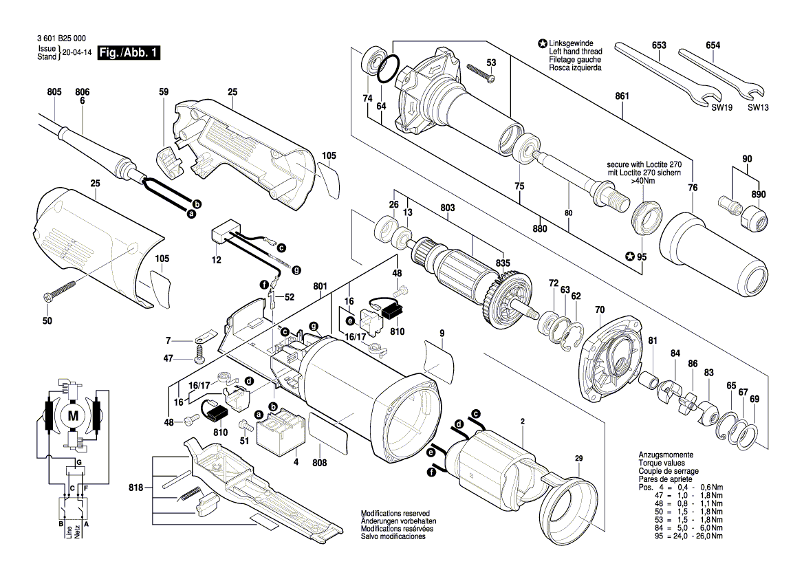 для прямой шлифовальной машины Bosch GGS 28 LP 230 V 3601B25000, деталировка 1