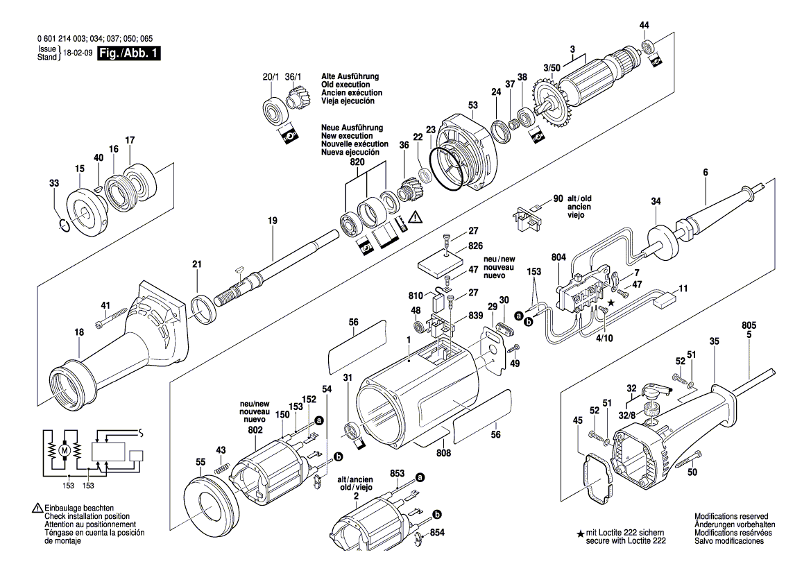 для прямой шлифовальной машины Bosch GGS 6 220 V 0601214003, деталировка 1