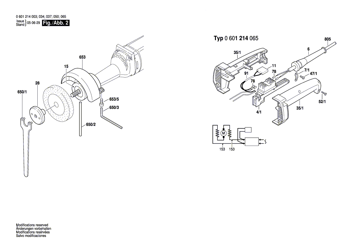 для прямой шлифовальной машины Bosch GGS 6 220 V 0601214003, деталировка 2