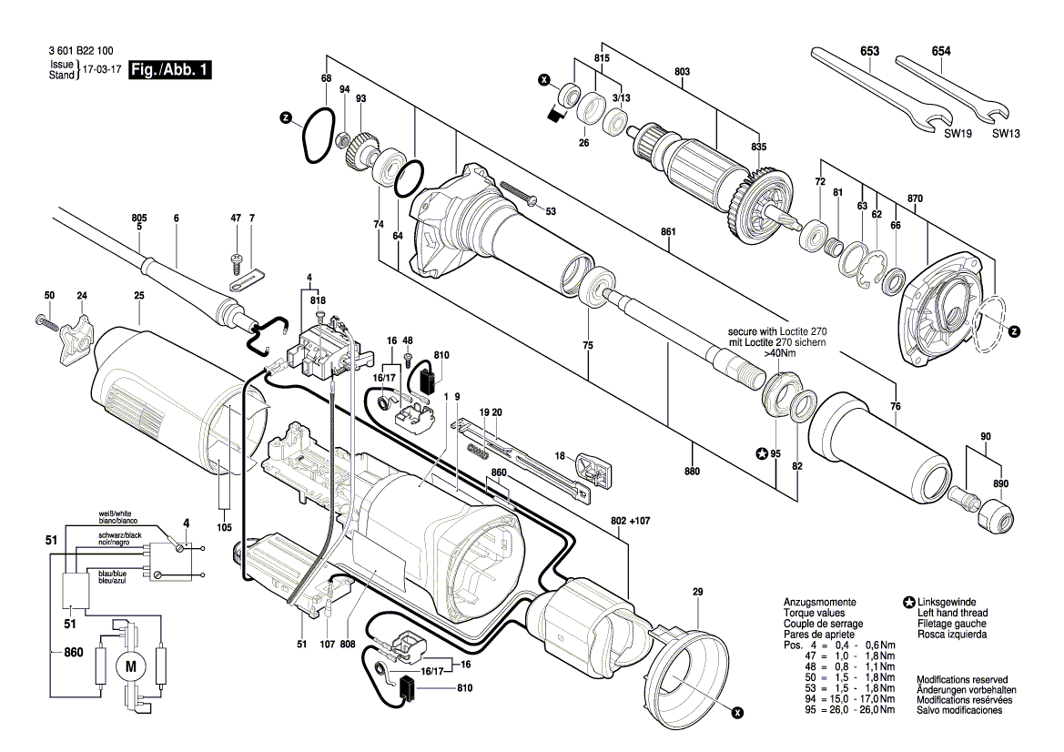 для прямой шлифовальной машины Bosch GGS 8 CE 230 V 3601B22100, деталировка 1