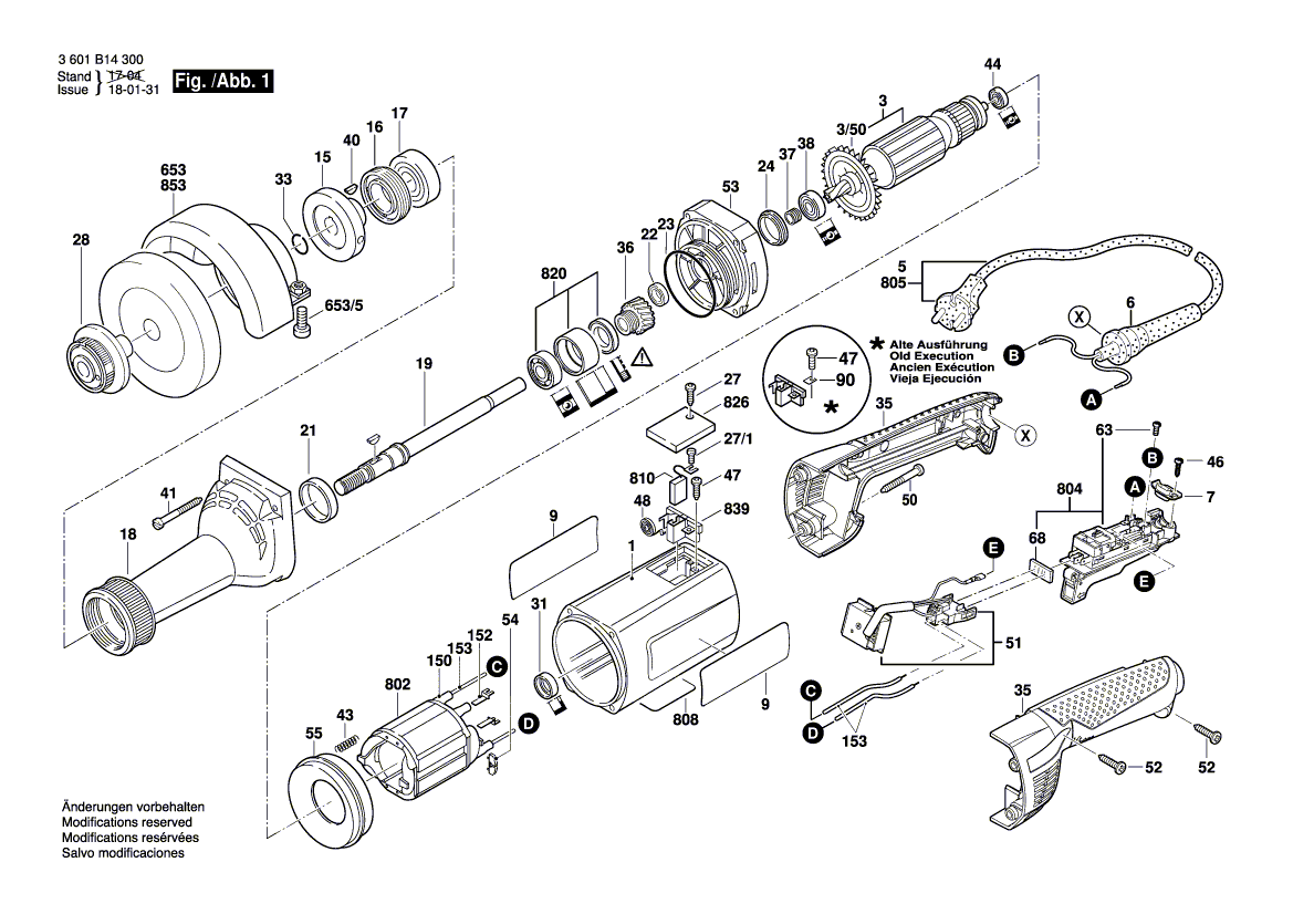 для прямой шлифовальной машины Bosch GGS 8 SH 230 V 3601B14300, деталировка 1