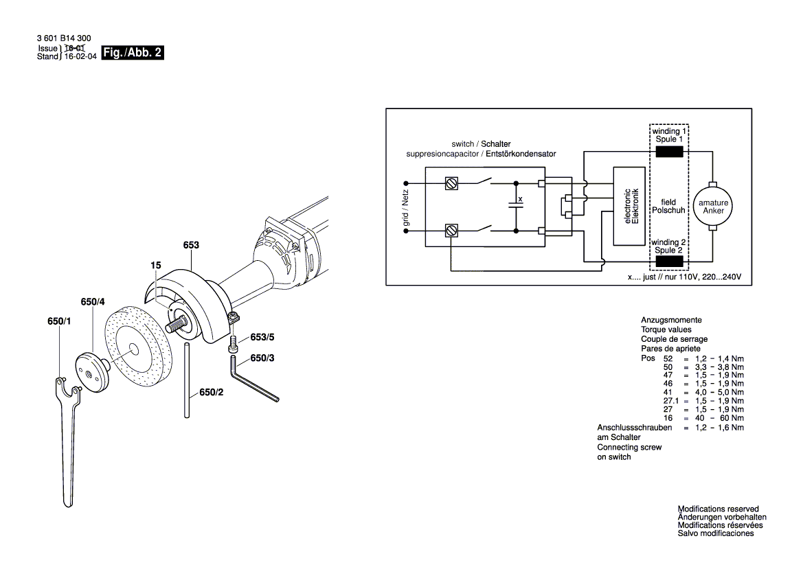 для прямой шлифовальной машины Bosch GGS 8 SH 230 V 3601B14300, деталировка 2