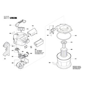 для аккумуляторного пылесоса Bosch GAS 18V-10L 18V 3601JC6300, деталировка 1