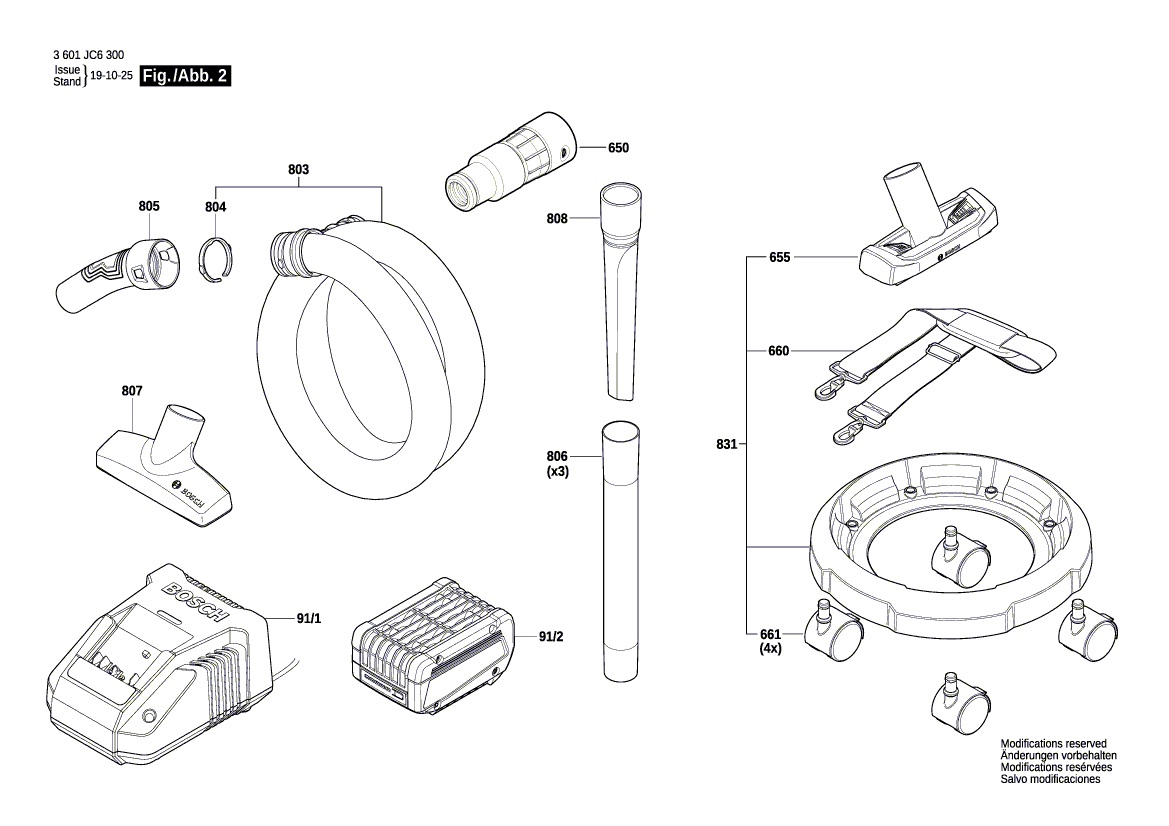 для аккумуляторного пылесоса Bosch GAS 18V-10L 18V 3601JC6300, деталировка 2