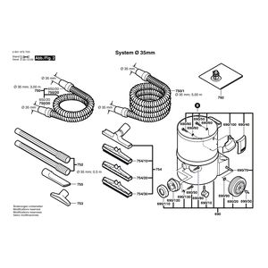 для универсального пылесоса Bosch GAS 10-50 RFH 230 V 0601972703, деталировка 2