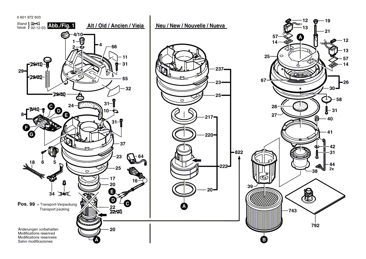 для универсального пылесоса Bosch GAS 10-50 RFK 230 V 0601972603, деталировка 1