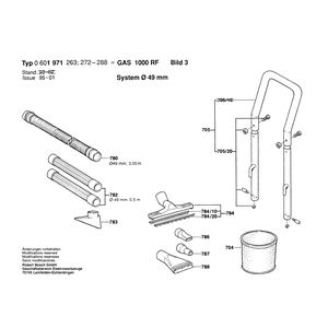 для универсального пылесоса Bosch GAS 1000 RF 220 V 0601971273, деталировка 3