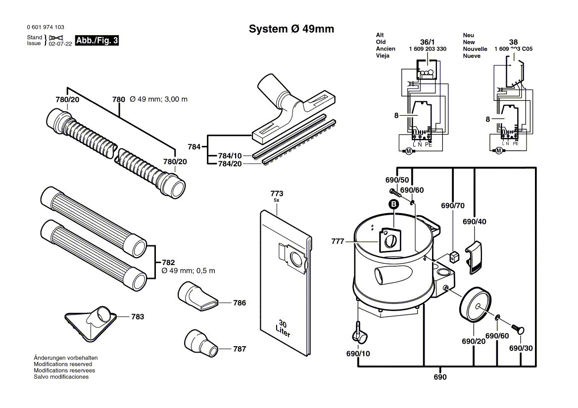 для универсального пылесоса Bosch GAS 12-30 F 230 V 0601974103, деталировка 3