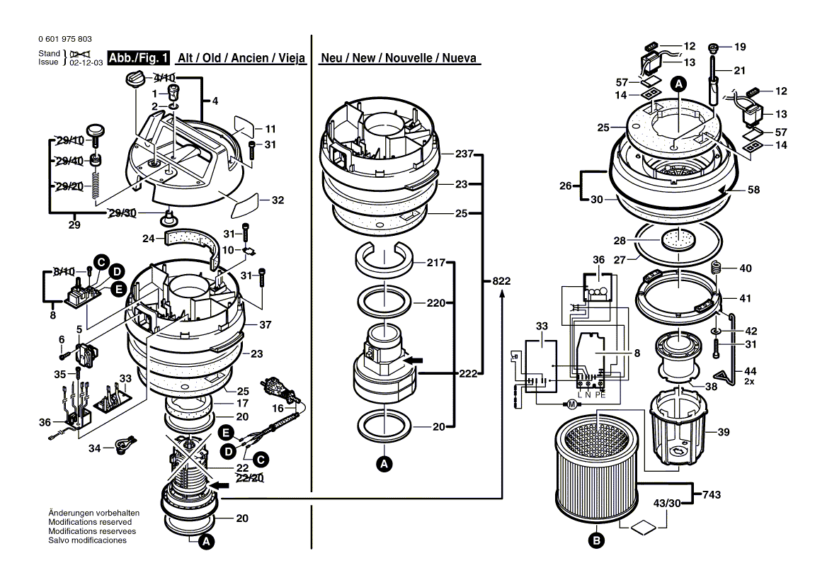 для универсального пылесоса Bosch GAS 12-50 RF 230 V 0601975803, деталировка 1