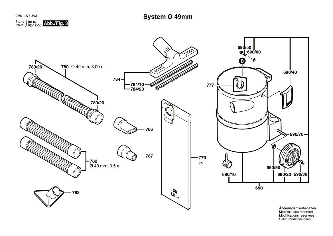 для универсального пылесоса Bosch GAS 12-50 RF 230 V 0601975803, деталировка 3