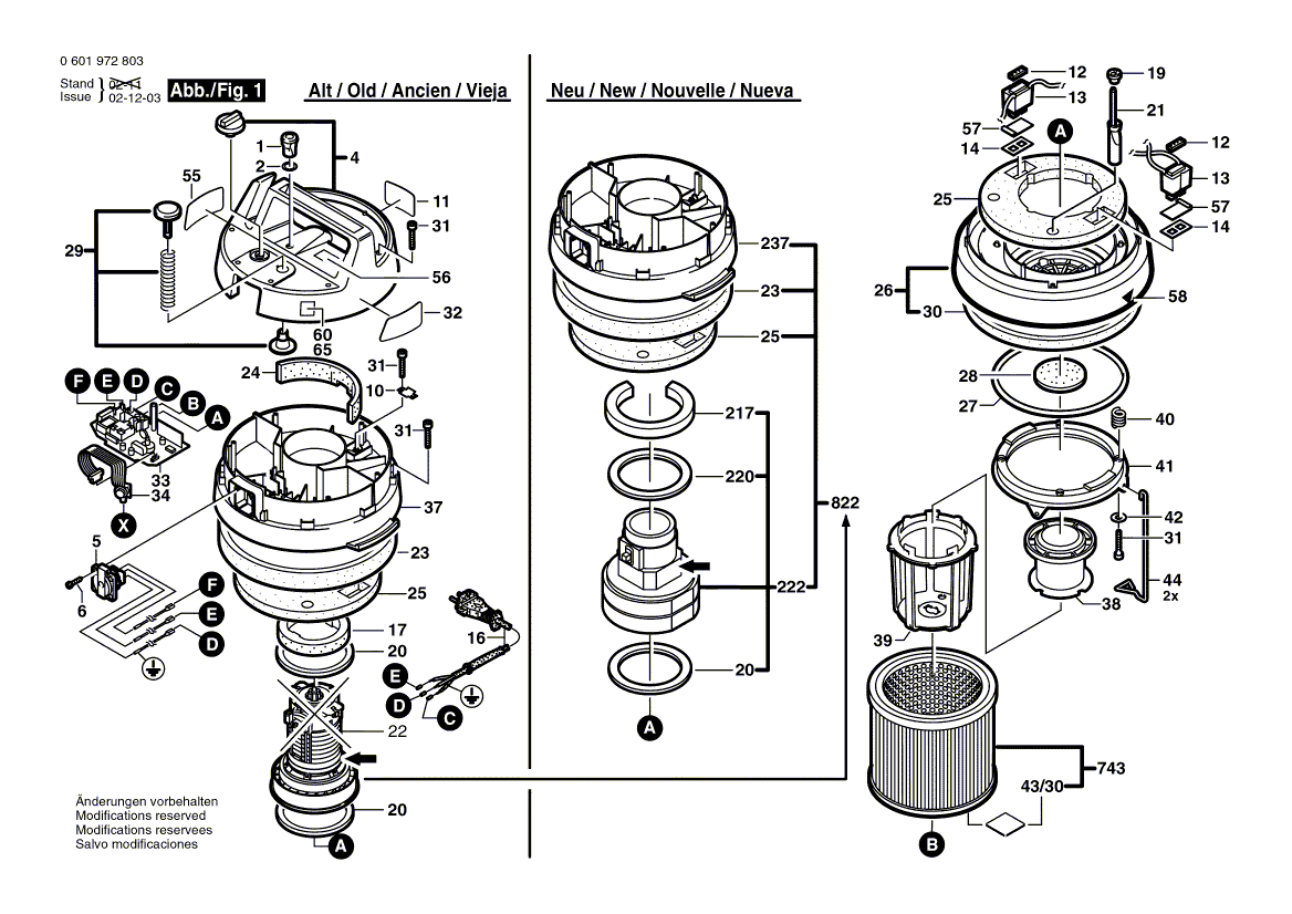 для универсального пылесоса Bosch GAS 12-50 RFH 230 V 0601972803, деталировка 1