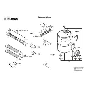 для универсального пылесоса Bosch GAS 12-50 RFH 230 V 0601972803, деталировка 3