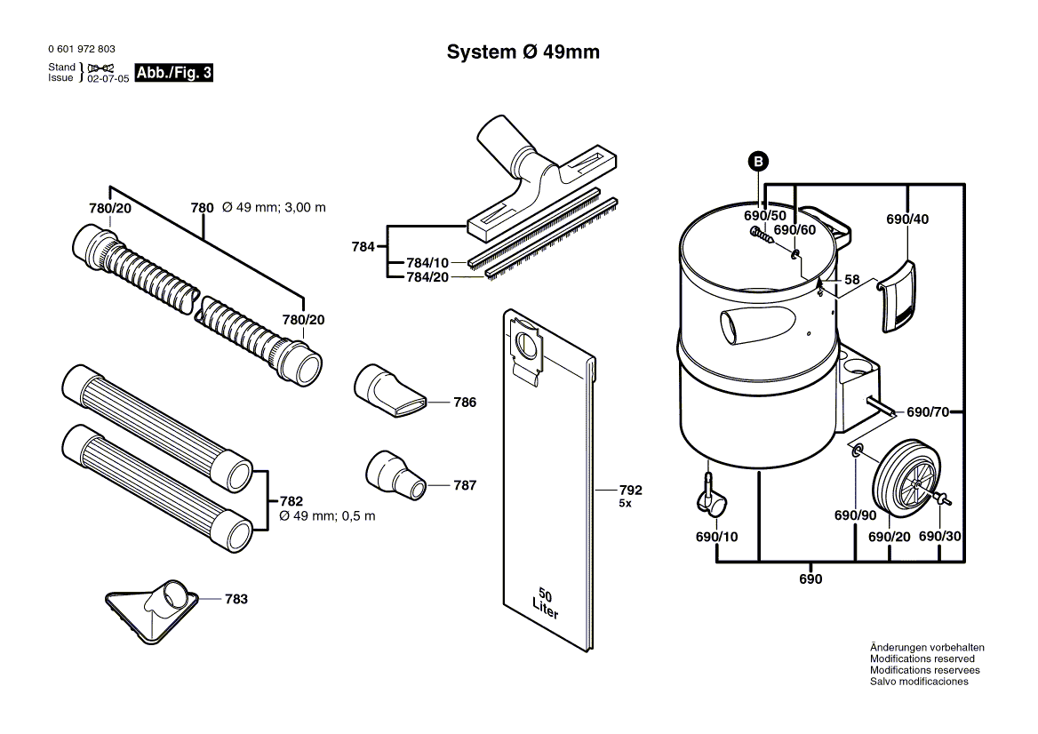 для универсального пылесоса Bosch GAS 12-50 RFH 230 V 0601972803, деталировка 3