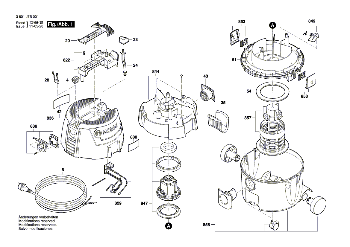 для универсального пылесоса Bosch GAS 1200 L 230 V 3601J7B001, деталировка 1