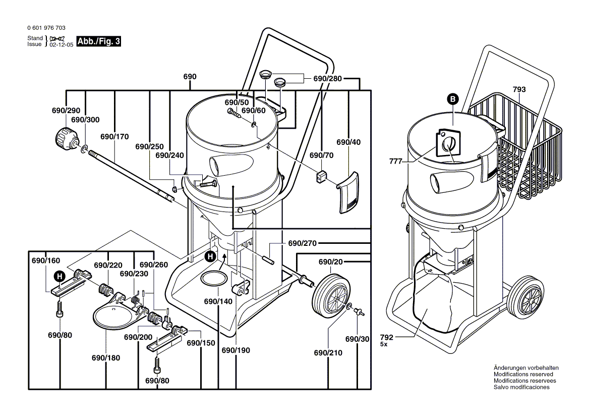 для универсального пылесоса Bosch GAS 14-20 RFB 230 V 0601976703, деталировка 3