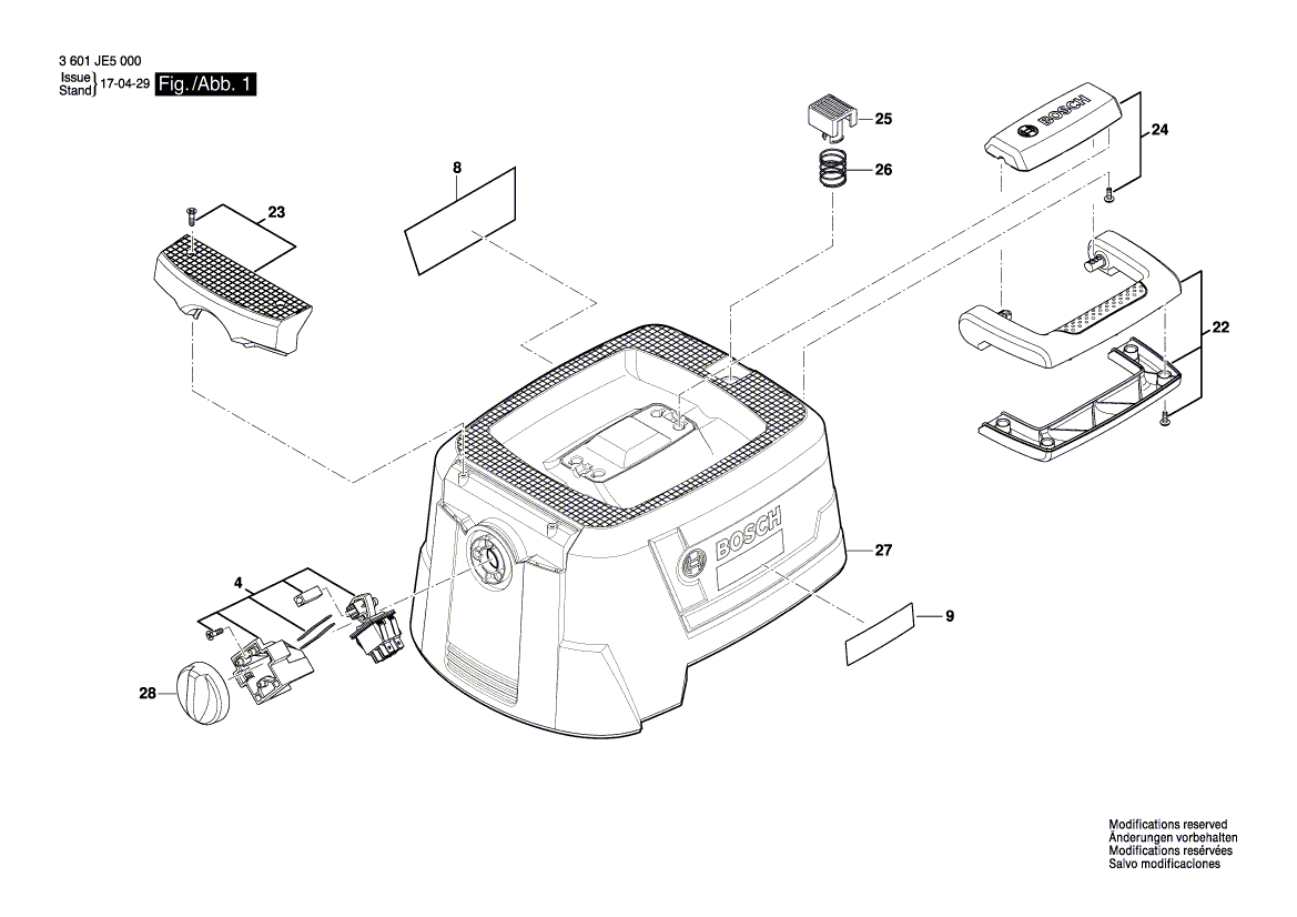 для универсального пылесоса Bosch GAS 15 230 V 3601JE5000, деталировка 1