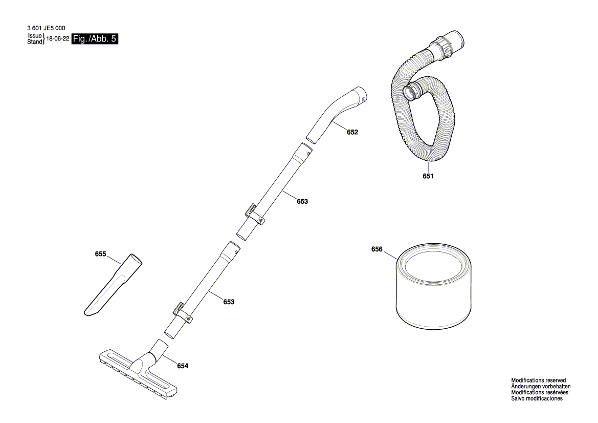 для универсального пылесоса Bosch GAS 15 230 V 3601JE5000, деталировка 5