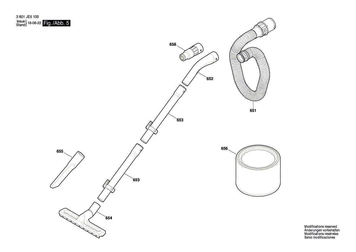 для универсального пылесоса Bosch GAS 15 PS 230 V 3601JE5100, деталировка 5