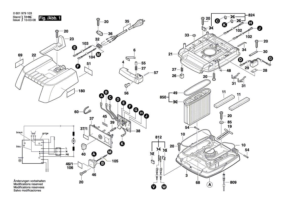 для универсального пылесоса Bosch GAS 25 L SFC 230 V 0601979103, деталировка 1